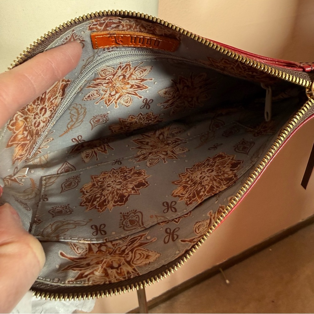 HOBO red leather zip top minimalist clutch southwestern - Picture 14 of 16